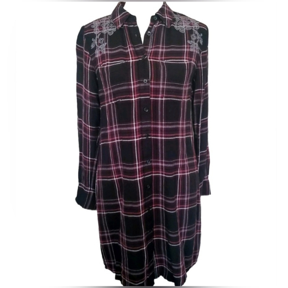 Westport 1962 Plaid Shirt Dress Floral Tunic Purple Check Size 4